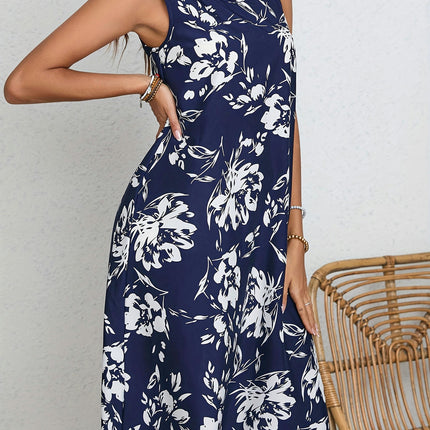 Vibrant Floral Print V-Neck A-Line Dress for Spring and Summer, Women's Clothing Outdoor Occasions