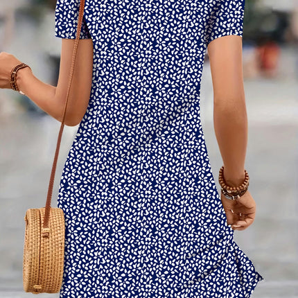 Vibrant Floral Print V-Neck A-Line Dress - Short Sleeve, Casual, Spring & Summer Womens Clothing