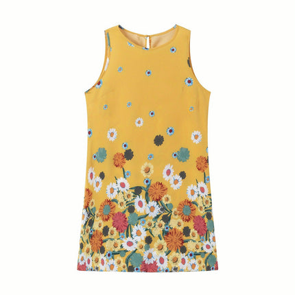 Floral Print Crew Neck Tank Dress - Comfortable Sleeveless Design, Perfect for Spring & Summer