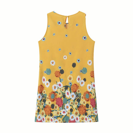 Floral Print Crew Neck Tank Dress - Comfortable Sleeveless Design, Perfect for Spring & Summer