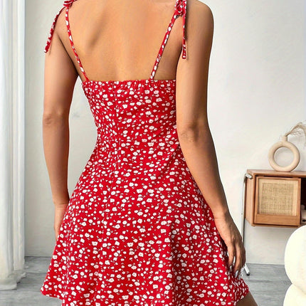 Floral Print Spaghetti Strap Dress, Vacation Style Backless Cami Dress, Women's Clothing