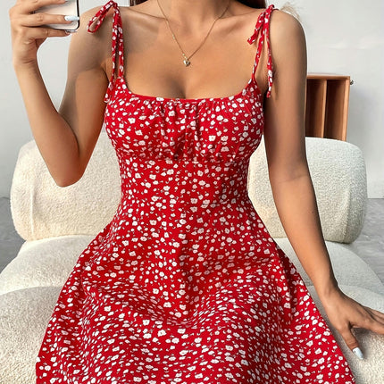 Floral Print Spaghetti Strap Dress, Vacation Style Backless Cami Dress, Women's Clothing