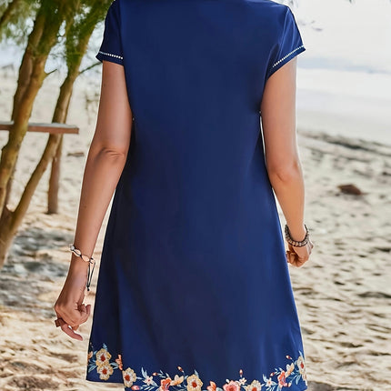 V-Neck Short Sleeve Dress-Women's Dresses for Spring & Summer - Comfortable Relaxed Fit Clothing