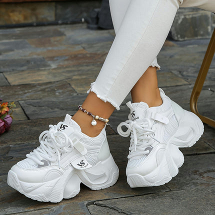 Women's Breathable Sneakers-Lace Up Platform Shoes Perfect for Casual Outings and Daily Activities