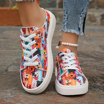 Ladies Cartoon Animal Print Slip-On Sneakers, Lightweight Low-Top Lace-Up Shoes,Casual Footwear