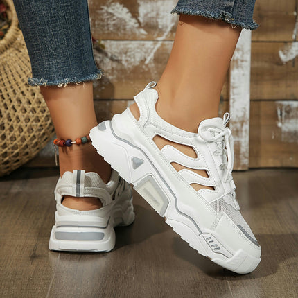 Women's Mesh Sneakers, Lace Up Platform Soft Sole Walking Hollow Out Shoes, Breathable Trainers