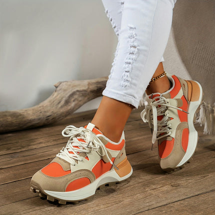 Women's Chunky Sneakers, Wear Resistance Non Slip Lace Up Snow Sneakers Running Shoes