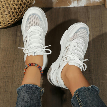 Women's Mesh Sneakers, Lace Up Platform Soft Sole Walking Hollow Out Shoes, Breathable Trainers