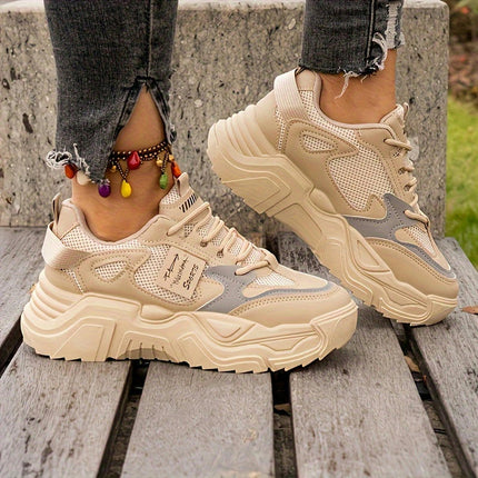 Women's Mesh Chunky Sneakers, Breathable Round Toe Trainers, All-Match Outdoor Walking Shoes