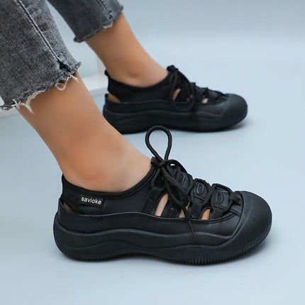 1 Pair Women'S Hollow-Out Casual Comfort Sneakers,All-Season Lace-Up Shoes for Outdoor Activities