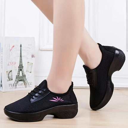 Women's Solid Color Casual Sneakers, Floral Lace Up Platform Soft Sole Shoes, Breathable Trainers