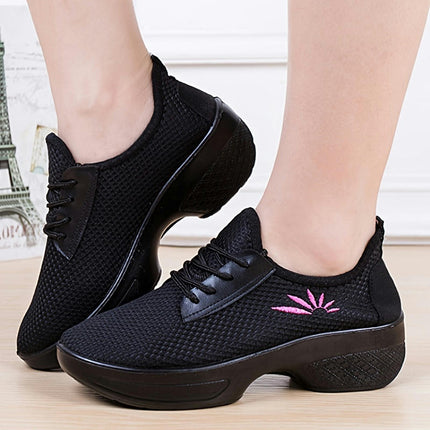 Women's Solid Color Casual Sneakers, Floral Lace Up Platform Soft Sole Shoes, Breathable Trainers