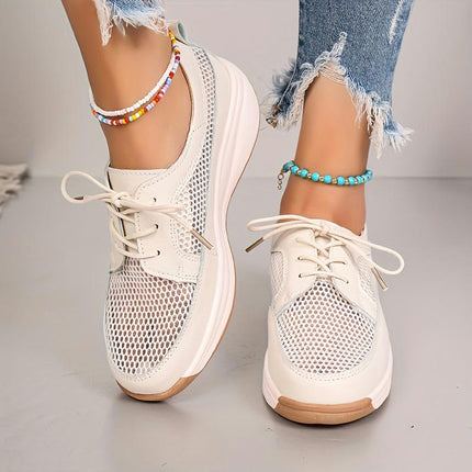 1 Pair Women'S Casual Sneakers-Lightweight Low Top Lace-Up Shoes All-Season Comfort for Spring