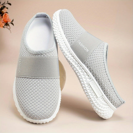 Women's Solid Color Mules, Soft Sole Platform Slip On Walking Shoes, Half Drag Breathable Shoes