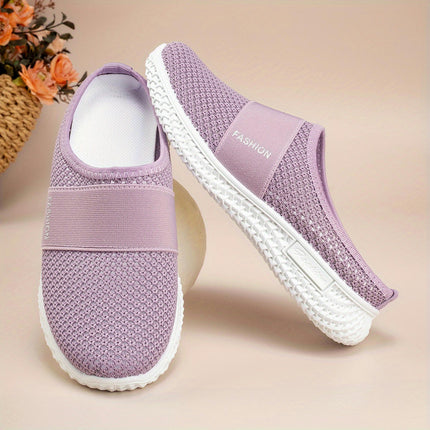 Women's Solid Color Mules, Soft Sole Platform Slip On Walking Shoes, Half Drag Breathable Shoes