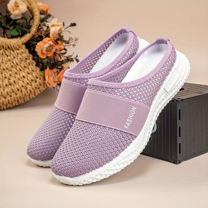 Women's Solid Color Mules, Soft Sole Platform Slip On Walking Shoes, Half Drag Breathable Shoes