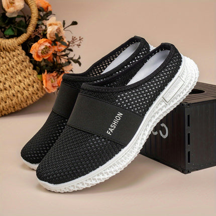 Women's Solid Color Mules, Soft Sole Platform Slip On Walking Shoes, Half Drag Breathable Shoes