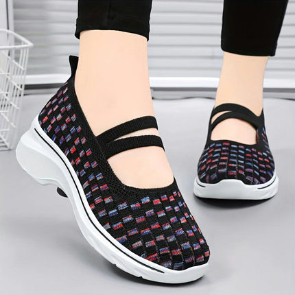 Casual Slip On Outdoor Shoes, Comfortable Low Top Shoes Women's Breathable Knit Sneakers