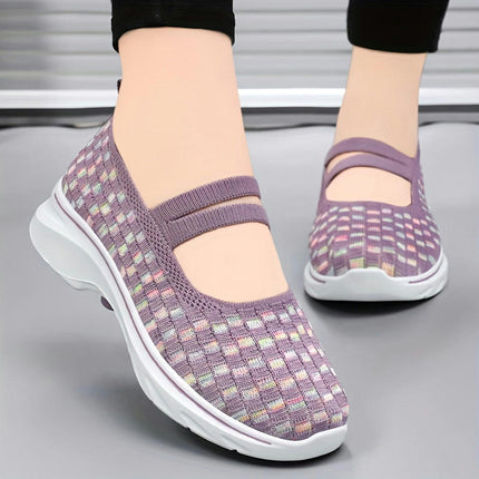 Casual Slip On Outdoor Shoes, Comfortable Low Top Shoes Women's Breathable Knit Sneakers