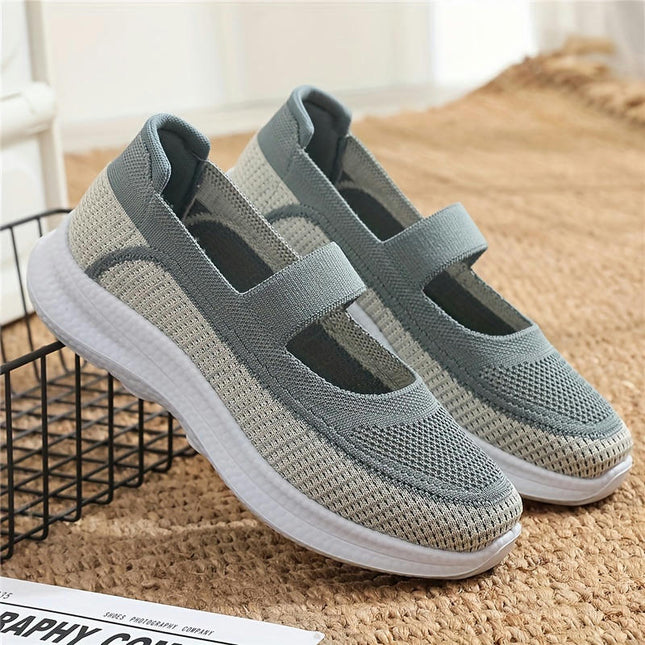 Women's Knitted Flats, Lighwteight Soft Sole Walking Slip On Shoes, Breathable Mesh Fitness Shoes