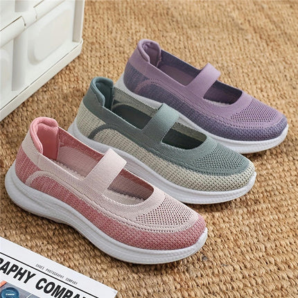 Women's Knitted Flats, Lighwteight Soft Sole Walking Slip On Shoes, Breathable Mesh Fitness Shoes