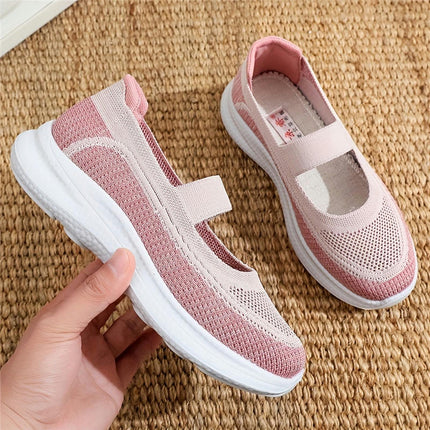 Women's Knitted Flats, Lighwteight Soft Sole Walking Slip On Shoes, Breathable Mesh Fitness Shoes