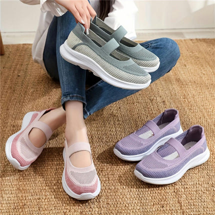 Women's Knitted Flats, Lighwteight Soft Sole Walking Slip On Shoes, Breathable Mesh Fitness Shoes