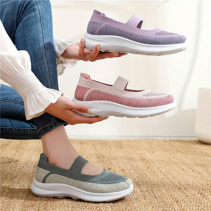 Women's Knitted Flats, Lighwteight Soft Sole Walking Slip On Shoes, Breathable Mesh Fitness Shoes