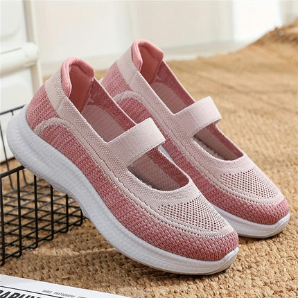 Women's Knitted Flats, Lighwteight Soft Sole Walking Slip On Shoes, Breathable Mesh Fitness Shoes