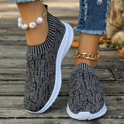 Women's Knitted Athletic Sneakers, Breathable Non-slip Lightweight Sports Footwear Walking Shoes