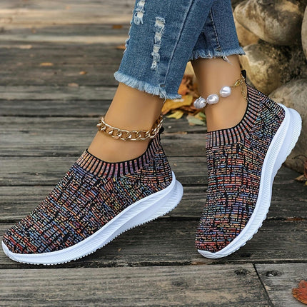 Women's Knitted Athletic Sneakers, Breathable Non-slip Lightweight Sports Footwear Walking Shoes