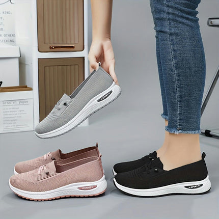 Plus Size Breathable Women's Knitted Sports Shoes, Comfy Slip On Walking Trainers, Outdoor Sneakers