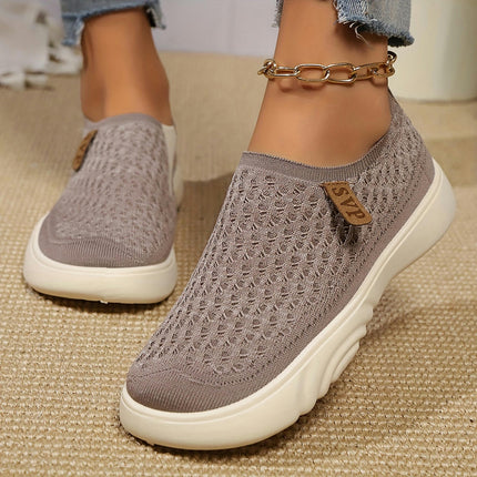 Women's Breathable Knit Slip-On Sneakers-Casual, Lightweight, Non-Slip Shoes for All Seasons