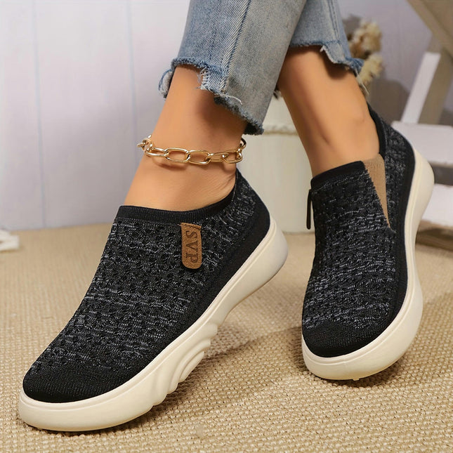 Women's Breathable Knit Slip-On Sneakers-Casual, Lightweight, Non-Slip Shoes for All Seasons