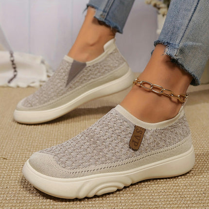 Women's Breathable Knit Slip-On Sneakers-Casual, Lightweight, Non-Slip Shoes for All Seasons