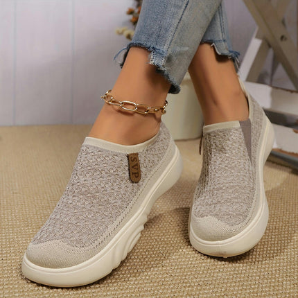 Women's Breathable Knit Slip-On Sneakers-Casual, Lightweight, Non-Slip Shoes for All Seasons