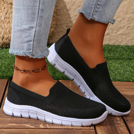 Women's Breathable Knit Sneakers - Casual Slip-On Walking Shoes, Lightweight & Comfortable