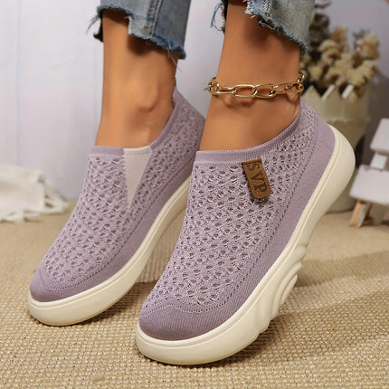 Women's Breathable Knit Slip-On Sneakers-Casual, Lightweight, Non-Slip Shoes for All Seasons