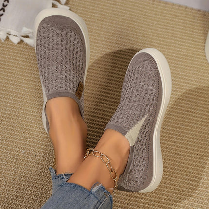 Women's Breathable Knit Slip-On Sneakers-Casual, Lightweight, Non-Slip Shoes for All Seasons