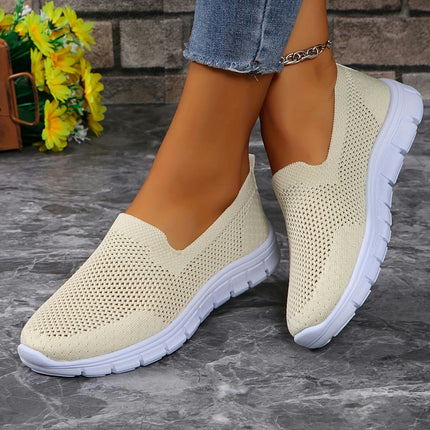 Women's Breathable Knit Sneakers - Casual Slip-On Walking Shoes, Lightweight & Comfortable