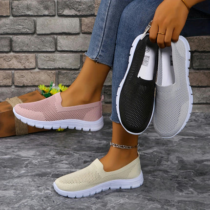 Women's Breathable Knit Sneakers - Casual Slip-On Walking Shoes, Lightweight & Comfortable