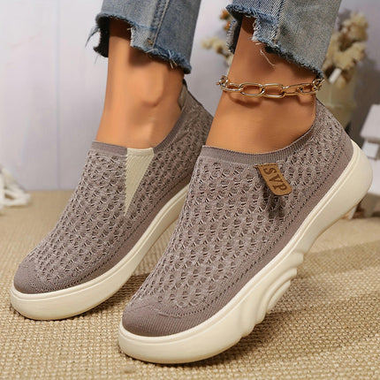 Women's Breathable Knit Slip-On Sneakers-Casual, Lightweight, Non-Slip Shoes for All Seasons