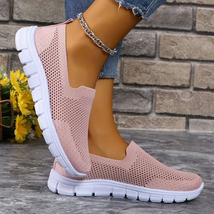 Women's Breathable Knit Sneakers - Casual Slip-On Walking Shoes, Lightweight & Comfortable