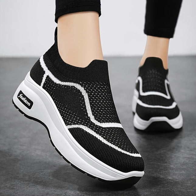 Women's Slip-On Casual Sneakers-Breathable, Comfortable Thick Sole Shoes with Easy Wear Design