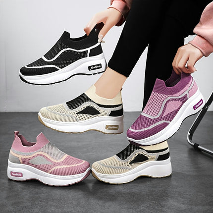 Women's Slip-On Casual Sneakers-Breathable, Comfortable Thick Sole Shoes with Easy Wear Design