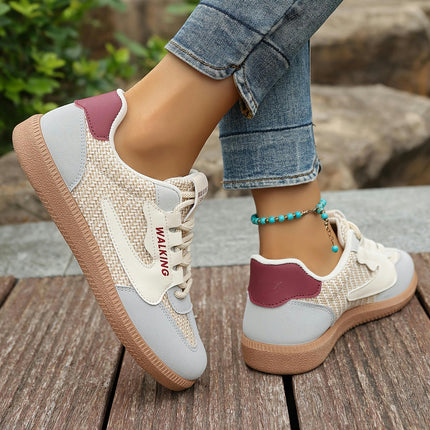 1 Pair Women'S All-Season Casual Sports Shoes, Round Toe Flat Lace-Up Low Top Sneakers