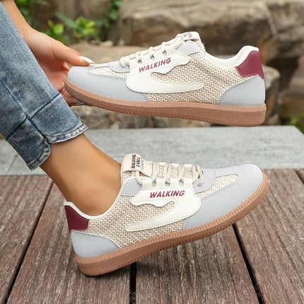 1 Pair Women'S All-Season Casual Sports Shoes, Round Toe Flat Lace-Up Low Top Sneakers