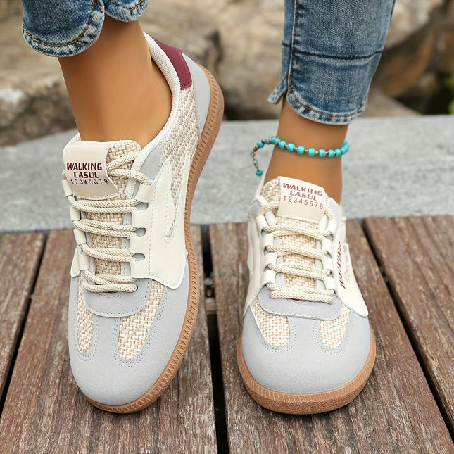 1 Pair Women'S All-Season Casual Sports Shoes, Round Toe Flat Lace-Up Low Top Sneakers