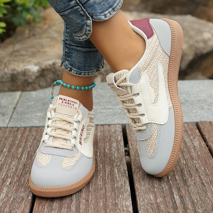 1 Pair Women'S All-Season Casual Sports Shoes, Round Toe Flat Lace-Up Low Top Sneakers