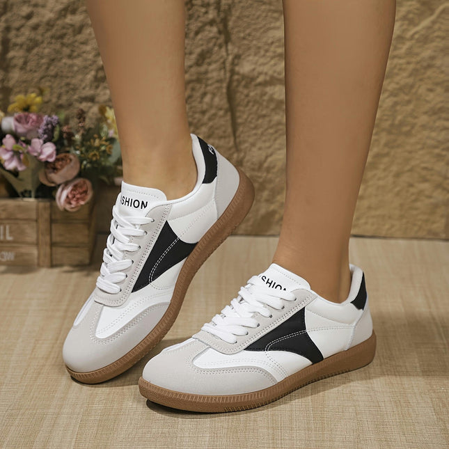 1 Pair Women'S Solid Color Casual All-Season Low Top Sneakers, Lightweight Lace-Up Sports Shoes